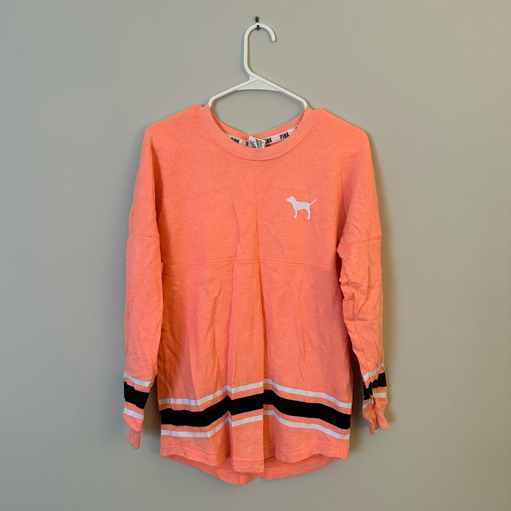 PINK Victoria’s Secret Highlighter Orange Crewneck Sweater XS